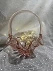 Vintage Fenton Marked 6 3/4" Pink Elegant Art Glass Basket Easter Strawberry