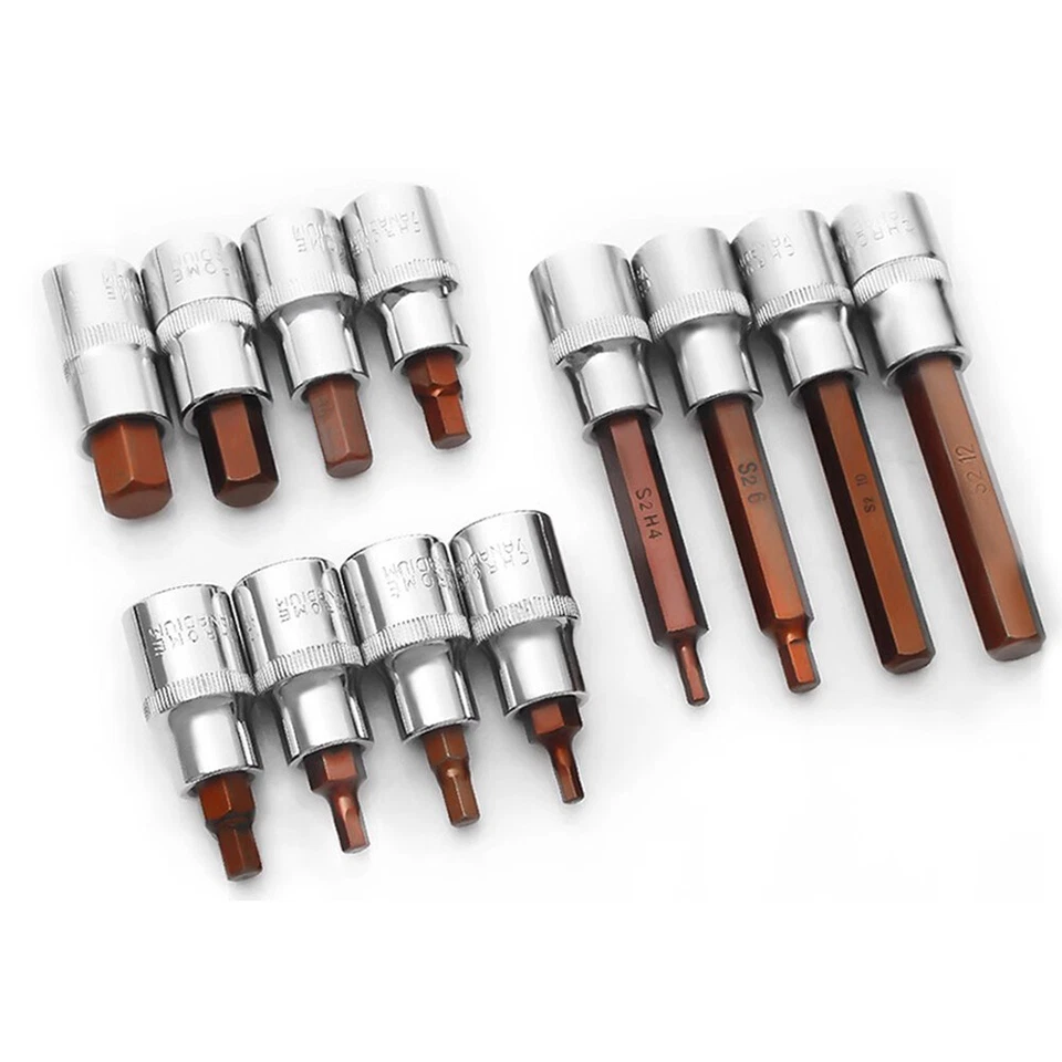 Hex Bit Socket Set 1/4" Drive lmpact Allen Key Spanners Sockets H4-H17 Bits Rail - Image 4 of 4