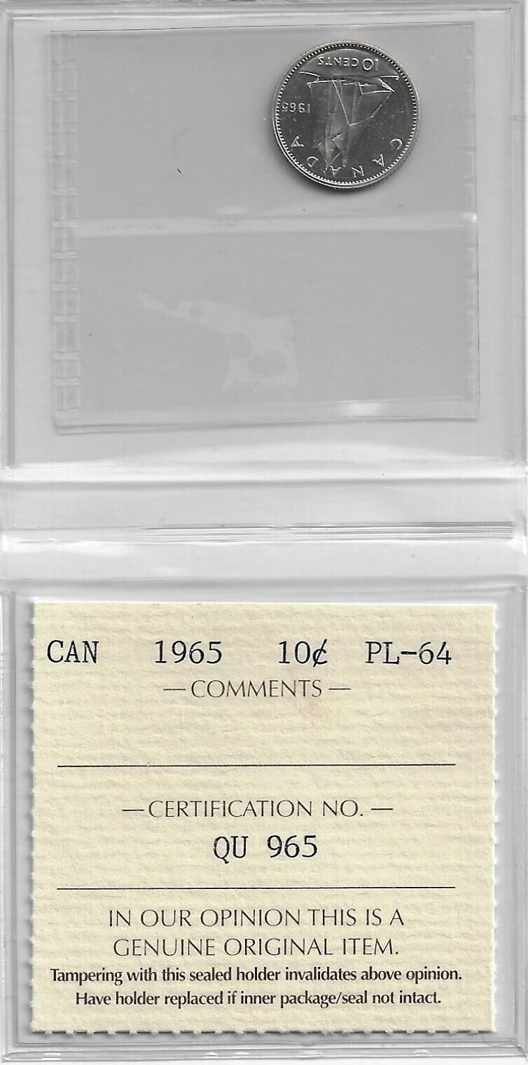 Canada 1961/1962/1965 Proof Like 10 Cent ICCS Certified PL64/PL65/PL64