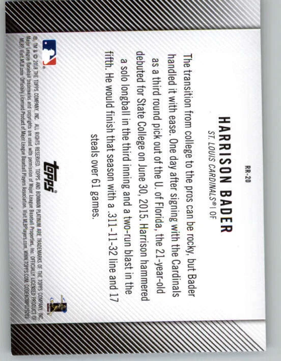 2018 Bowman Platinum Rookie Revelations #RR20 Harrison Bader (ref 150289) - Image 2 of 2