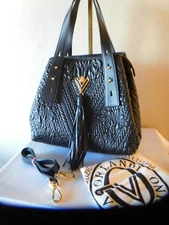 New Valentino Orlandi Italian Textured Black Leather Handbag, Purse -Style #6292
