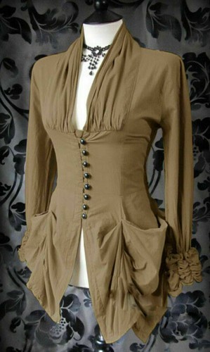 Tops Color Victorian Costume Steampunk Long Sleeve Vintage Women Shirt Solid - Imagen 12 de 13