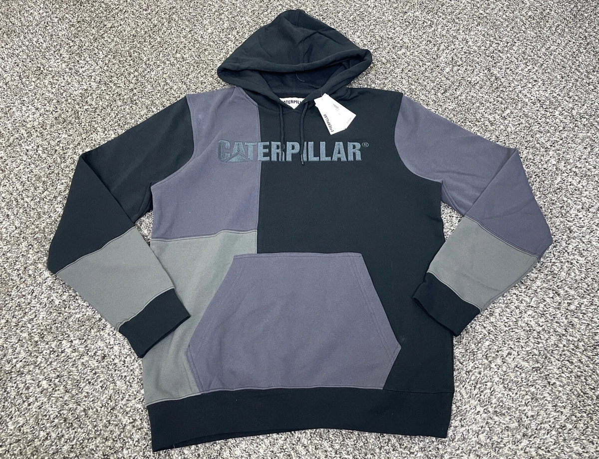 Caterpillar Pitch Black Gray Colorblock Mens Size L Large Hoodie Long Sleeve 79