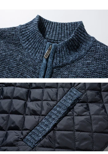 Para Hombres Cálido Suéter Cárdigan Bolsillo Abrigo Informal Cremallera Completa Tejido Patchwork Chaqueta - Imagen 4 de 19