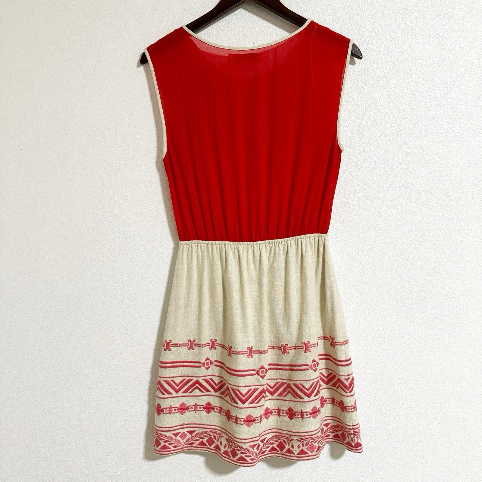 VALENTINO Abito misto lino ricamato champagne e fragola taglia M