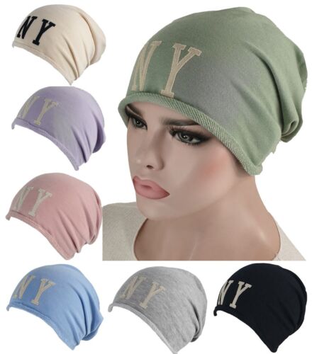 lange MÜTZE Beanie Chemo NEW YORK NY 7 Farben MODISCH Rollrand Schwarz - Bild 1 von 4