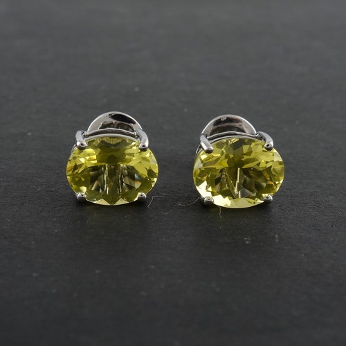 925 Sterling Silver Oval Lemon Quartz Gemstone Stud Earrings Jewelry for Girls - Picture 3 of 4