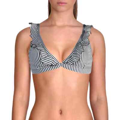 Suboo Ziggy Womens Striped Ruffled Swim Top Separates Black White SIZE 8