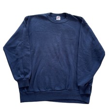 Vintage 90s Jerzees Blank Crewneck Sweatshirt Men Sz L Blue Navy Made in USA