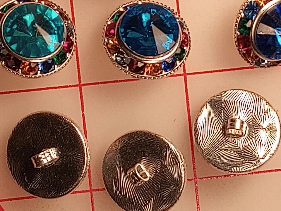 5 Multi Colored Rainbow Rhinestone Shank Buttons Royal Blue Acrylic 7/8" 22mm - Image 3 of 4