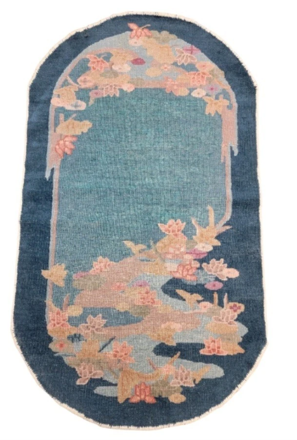 Hermosa alfombra china Art Deco auténtica anudada a mano tamaño 2'6"x4'6" Cir 1920 Foto 2 de 4