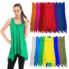 Womens Ladies Ruched Gathering Slouch Fit Hanky Hem Vest Flared Swing Long Top