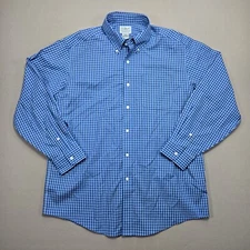 L.L. Bean Plaid Button Down Cotton Shirt Traditional Fit Blue White Men's 16-33