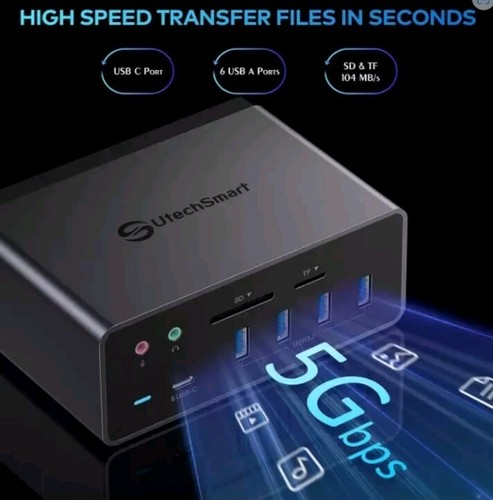 Docking Station UtechSmart 19 in 1 Quadruple Monitor Laptop USB C Gray - Photo 4/5