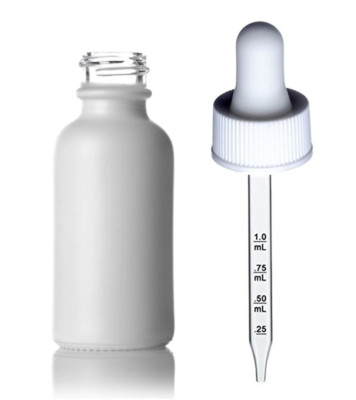 1 Oz Matt White Glass Bottle with White Calibrated Glass Dropper - New