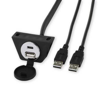 RetroSound Chrom Panel & Armaturenbrett Halterung USB-A & USB-C Verlängerungskabelbaum 1,3m Kabel