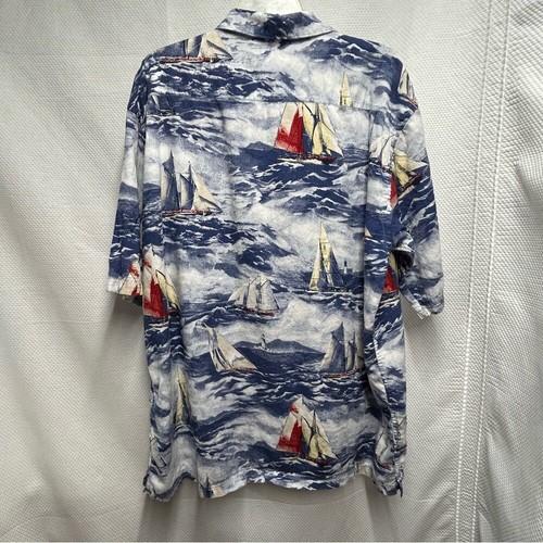 Camisa informal con botones Keeler Bay azul y roja con estampado náutico XXL - Imagen 2 de 6