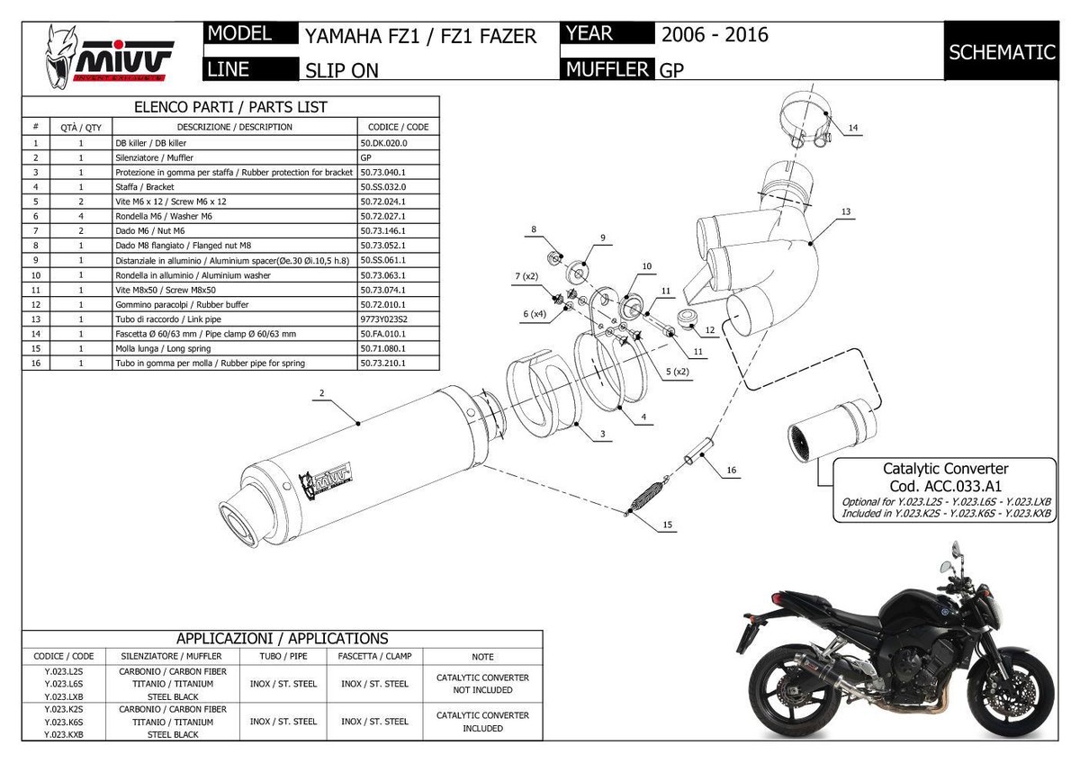 Mivv Exhaust Muffler GP Carbon Fiber for Yamaha Fz1 Fz1 Fazer 2006