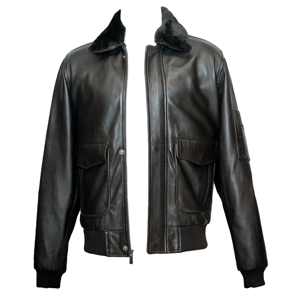 飞行员 G-1 飞行轰炸机夹克柔软羊皮皮革带可拆卸毛皮衣领 — 第 3/4 张图片