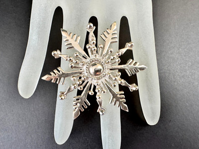 VTG MFX 925 Sterling Silver Large Chunky Sunburst Snowflake Pendant Brooch 25grs