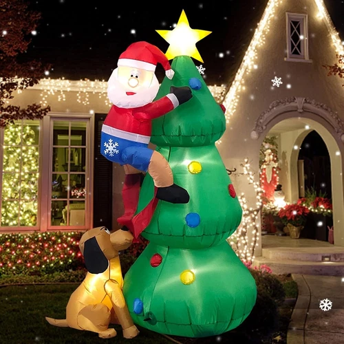 6 Fuß aufblasbarer beleuchteter Weihnachtsbaum mit niedlichem Weihnachtsmann und Hund Außendekoration - Bild 2 von 20