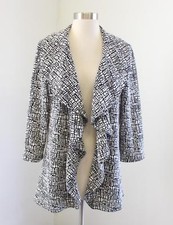 Calvin Klein Black White Printed Drape Ruffle Open Blazer Jacket Size 8 Women's