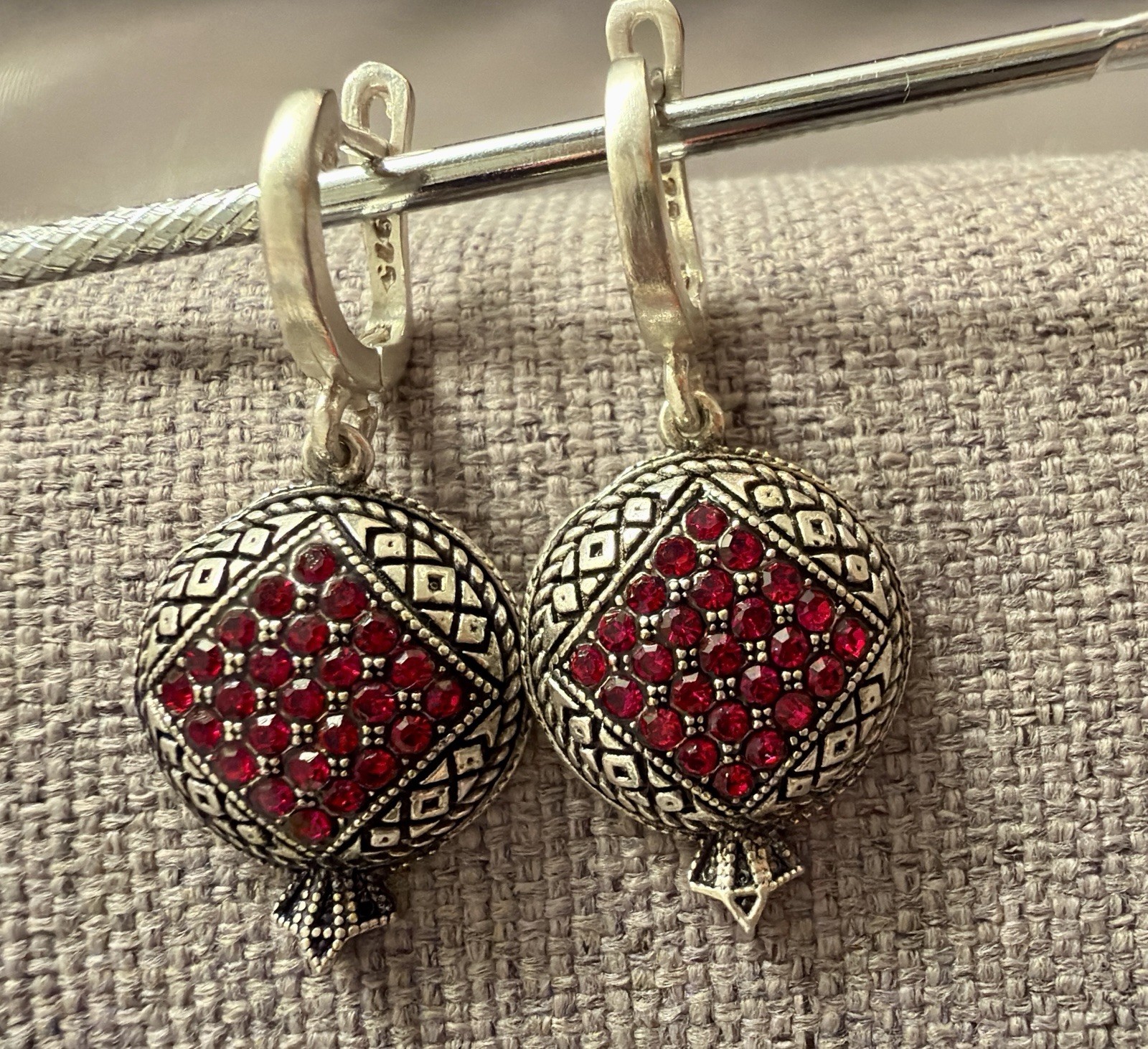 Armenian Sterling silver earrings with red stones, #17. image 5
