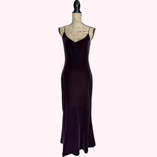 Gothic 90s Y2K Monsoon Velvet Stretch Bias Cut Long Slip Dress UK 8/10 (US 6) 