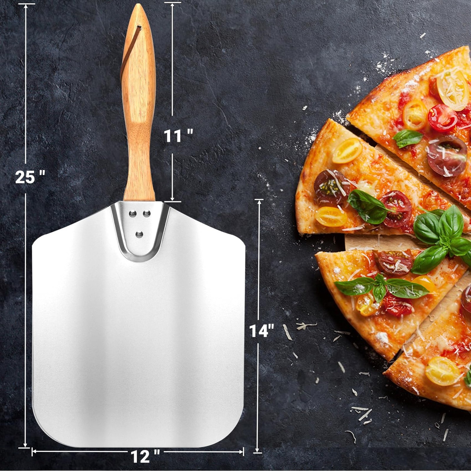 Skyflame Kitchen Supply Aluminum Pizza Peel with Wooden Handle 12 Inch x 14 I...