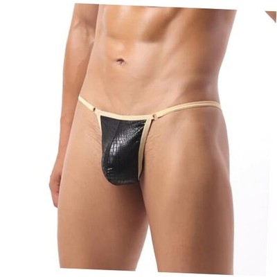 Men's Thong Underwear Low crocodile pattern V-shaped Sexy G-string Medium Black