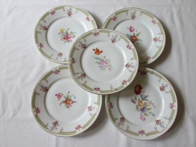 (5) Antique Zeh Scherzer Bavaria Dresden Flowers & Lattice Porcelain Plates 7.5''