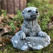 Frostfeste Steinfigur Erdmännchen im Hügel Gartenfigur Steinguss 18 cm