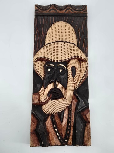 Vtg Hand Carved Quadro Preto Velho Wooden Brazilian Folk Art Panel Wall Hanging