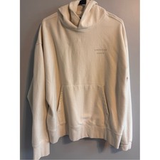 American Eagle Oversized Cream Logo Hoodie Sweatshirt Large