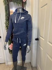Nike Men's Blue Tracksuit Set Hoodie Track Pants Size M Logo Drawstring