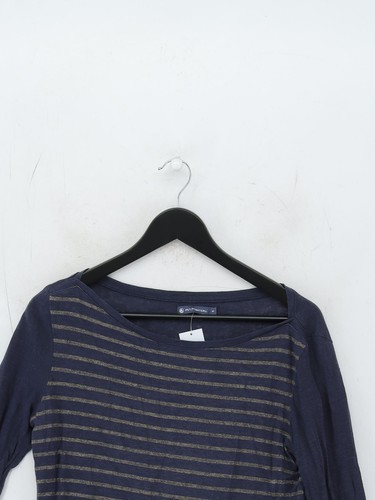 Top básico para mujer Petit Bateau S azul a rayas 100 % lino manga larga cuello redondo - Imagen 3 de 5