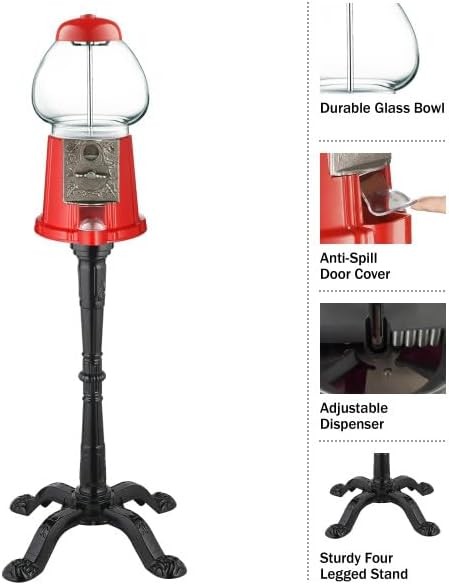 Retro Bubble Gum Vending Machine Vintage Style Candy Gum Ball Dispenser w Stand