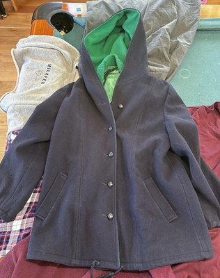 Vintage Mackintosh Vestcoat Wool Hooded Coat Womens 12 Navy Green USA