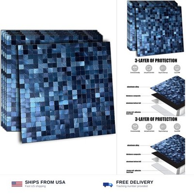 XUANINY 5-Sheet Peel and Stick Backsplash Tiles Dark Blue Surface Aluminum Mo...