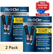 2 PACK- ReliOn Premier Blood Glucose Test Strips For ReliOn Premier Meters 100ct