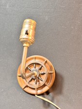 Vintage Nautical Ships Wheel Wall Sconce Lamp Brass Wood Maritime Decor