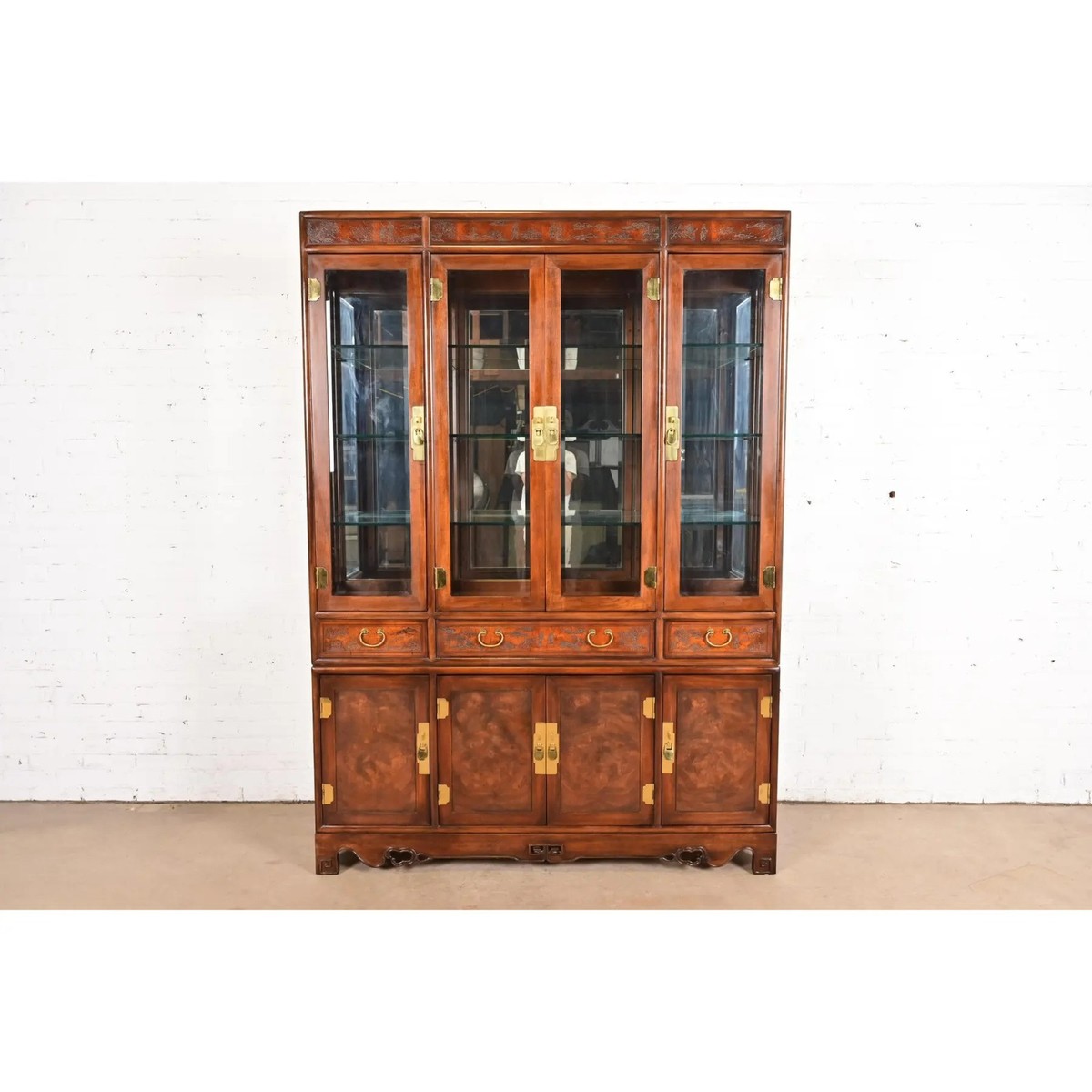 Drexel Heritage Hollywood Regency Chinoiserie Burled Mahogany