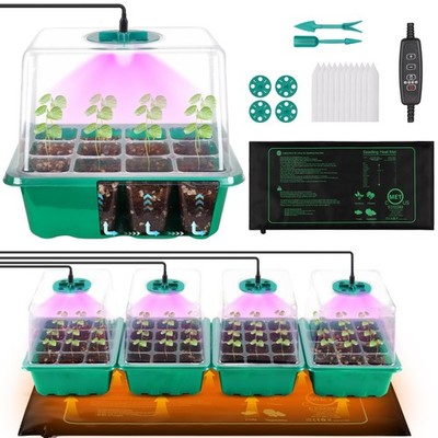 4-Pack Seed Starter Kit with Grow Light, Heat Mat & Humidity Dome - 48 Cells Ger