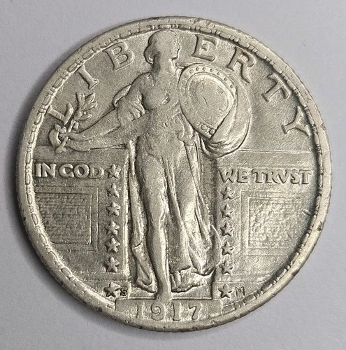 1917 S Type 2 Standing Liberty Quarter Extremely Fine XF Almost AU Key Date