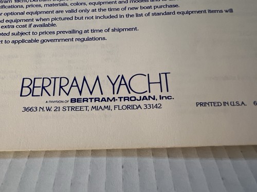Original Specifications & Equipment List for BERTRAM Yacht Cabin Layout 2/1/1990 - Foto 15 di 18