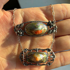 Antique art nouveau blister pearl 2 tier ornate combo necklace