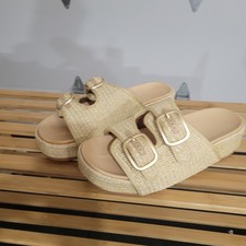 Beige Size 8 Raffia Platforms New