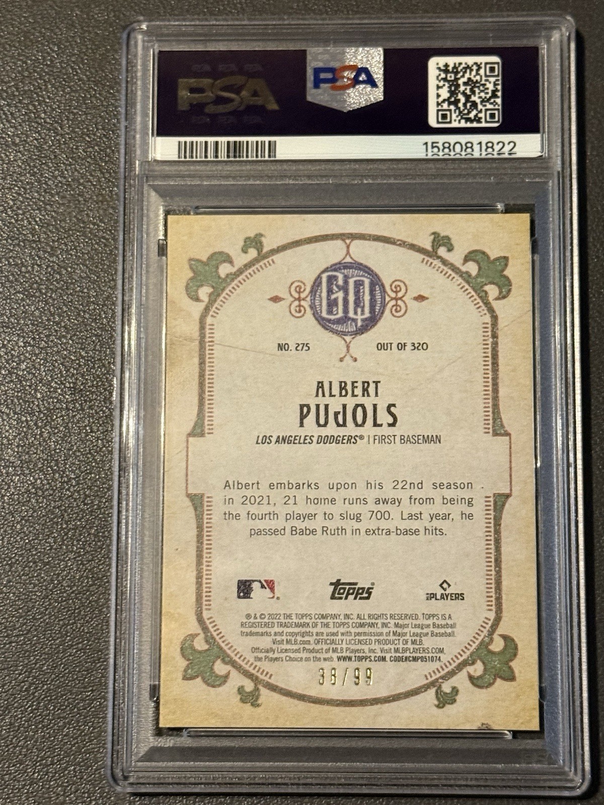2022 Topps Gypsy Queen - Albert Pujols #275 Chrome Blue Refractor /99 PSA 10 view 2