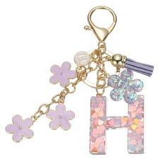 Alphabet H Tassel Cherry Blossom Initial Letter Keychain (Purple, Pack of 1)