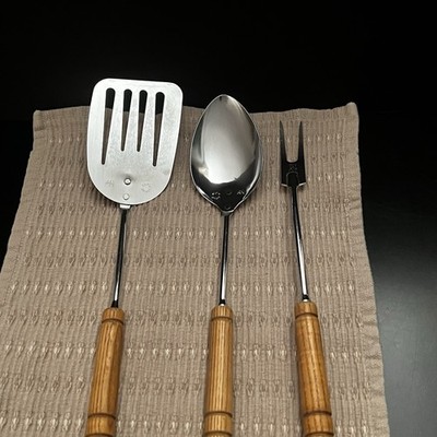 Foley USA Grill Set | Spatula | Serving Fork & Spoon 16  Wood Handles Vintage